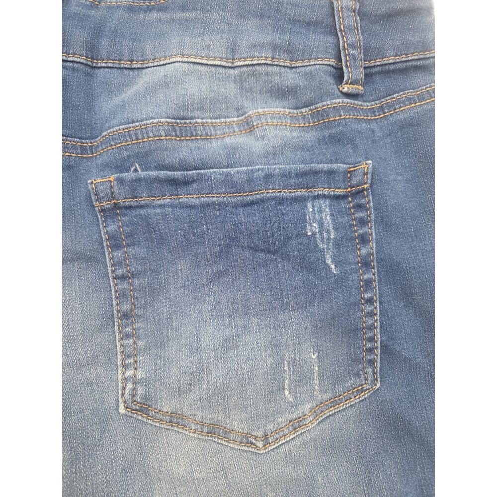 Wax Jean Basic Denim Overall Shorts Womens Size Large Blue Distressed - Picture 6 of 8